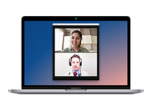 A laptop with an image of a provider and patient speaking during a virtual video visit