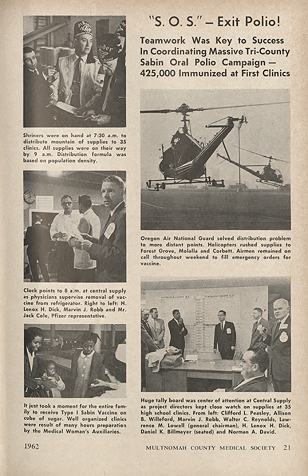 "S.O.S" Exit Polio! Article shows scenes from a mass polio vaccination event